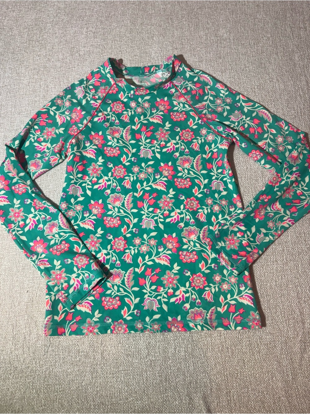 Boden Kids 13/14year Teal Floral Rashguard UPF Swim NWOT